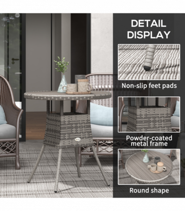 Outsunny Outdoor PE Rattan Dining Table w/ Wood-plastic Composite Top, Grey