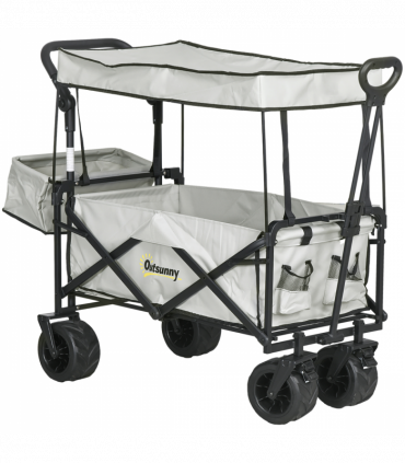 Outsunny Outdoor Push Pull Wagon Stroller Cart with Canopy Top Grey