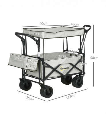 Outsunny Outdoor Push Pull Wagon Stroller Cart with Canopy Top Grey