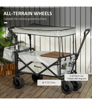 Outsunny Outdoor Push Pull Wagon Stroller Cart with Canopy Top Grey