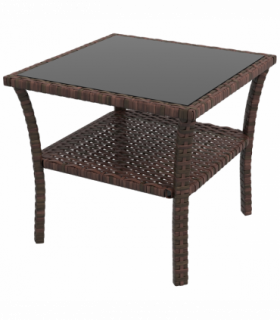 Outsunny PE Rattan Coffee Table, Two-tier Side Table with Glass Top, Brown