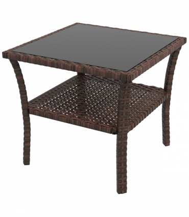 Outsunny PE Rattan Coffee Table, Two-tier Side Table with Glass Top, Brown