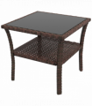 Outsunny PE Rattan Coffee Table, Two-tier Side Table with Glass Top, Brown