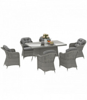 Outsunny PE Rattan Garden Dining Set for 6 with Seat and Back Cushions