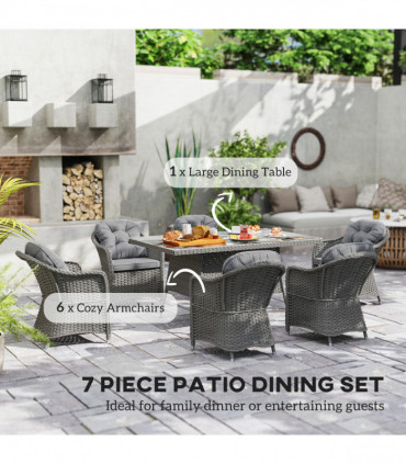 Outsunny PE Rattan Garden Dining Set for 6 with Seat and Back Cushions