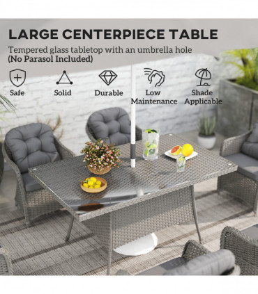 Outsunny PE Rattan Garden Dining Set for 6 with Seat and Back Cushions