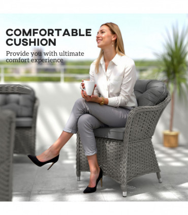 Outsunny PE Rattan Garden Dining Set for 6 with Seat and Back Cushions