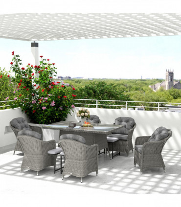 Outsunny PE Rattan Garden Dining Set for 6 with Seat and Back Cushions