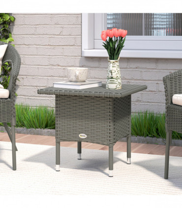 Outsunny PE Rattan Outdoor Coffee Table, Easy Match Rattan Side Table, Grey