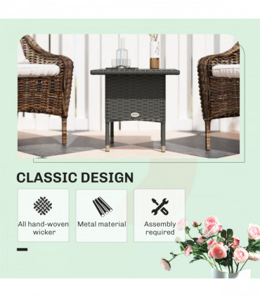 Outsunny PE Rattan Outdoor Coffee Table, Easy Match Rattan Side Table, Grey