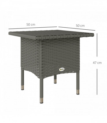 Outsunny PE Rattan Outdoor Coffee Table, Easy Match Rattan Side Table, Grey