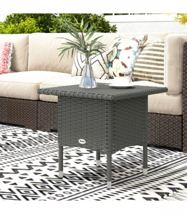 Outsunny PE Rattan Outdoor Coffee Table, Easy Match Rattan Side Table, Grey