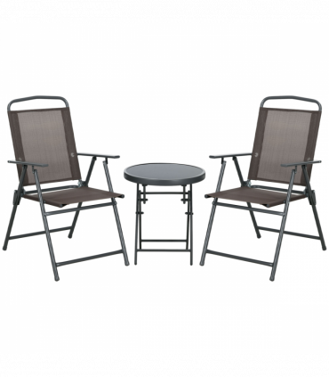 Outsunny Patio Bistro Set Folding Chairs & Coffee Table for Balcony, Brown