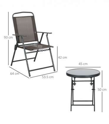 Outsunny Patio Bistro Set Folding Chairs & Coffee Table for Balcony, Brown