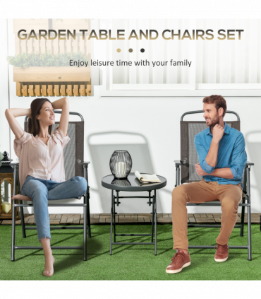 Outsunny Patio Bistro Set Folding Chairs & Coffee Table for Balcony, Brown