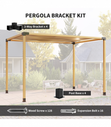 Outsunny Pergola Kit with 3-Way Corner Brackets & Post Base for 92mm Lumber