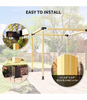 Outsunny Pergola Kit with 3-Way Corner Brackets & Post Base for 92mm Lumber