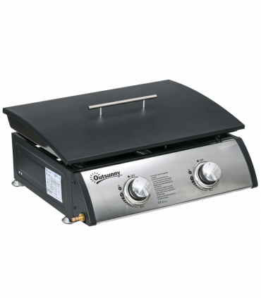 Outsunny Portable Gas Plancha BBQ Grill with 2 Stainless Steel Burner, 10kW