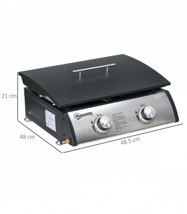 Outsunny Portable Gas Plancha BBQ Grill with 2 Stainless Steel Burner, 10kW