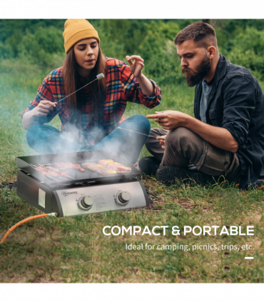 Outsunny Portable Gas Plancha BBQ Grill with 2 Stainless Steel Burner, 10kW