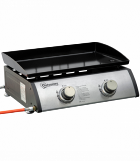 Outsunny Portable Gas Plancha BBQ Grill with 2 Stainless Steel Burner, 6kW