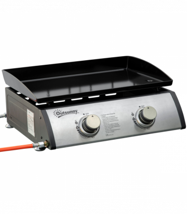 Outsunny Portable Gas Plancha BBQ Grill with 2 Stainless Steel Burner, 6kW