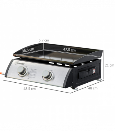 Outsunny Portable Gas Plancha BBQ Grill with 2 Stainless Steel Burner, 6kW
