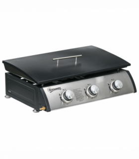Outsunny Portable Gas Plancha BBQ Grill with 3 Burners, Non-Stick Griddle, Lid
