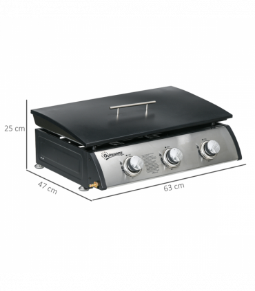 Outsunny Portable Gas Plancha BBQ Grill with 3 Burners, Non-Stick Griddle, Lid