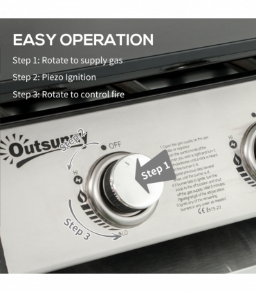 Outsunny Portable Gas Plancha BBQ Grill with 3 Burners, Non-Stick Griddle, Lid
