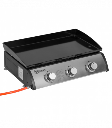 Outsunny Portable Gas Plancha BBQ Grill with 3 Stainless Steel Burner, 9kW