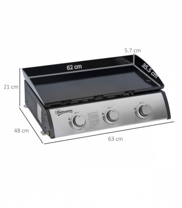 Outsunny Portable Gas Plancha BBQ Grill with 3 Stainless Steel Burner, 9kW