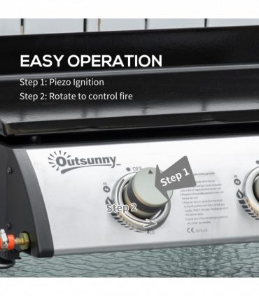 Outsunny Portable Gas Plancha BBQ Grill with 3 Stainless Steel Burner, 9kW