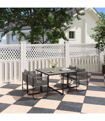 Outsunny Rattan Dining Set, Rattan Cube Dining Sets w/ Space-saving Design