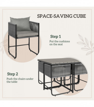 Outsunny Rattan Dining Set, Rattan Cube Dining Sets w/ Space-saving Design