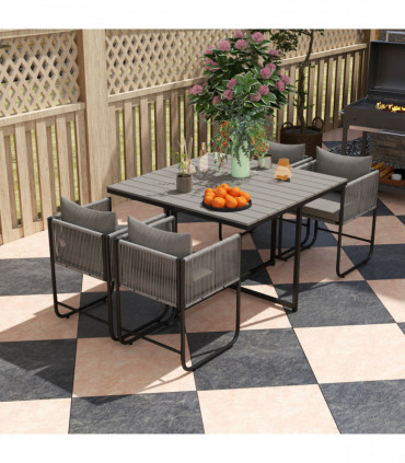Outsunny Rattan Dining Set, Rattan Cube Dining Sets w/ Space-saving Design