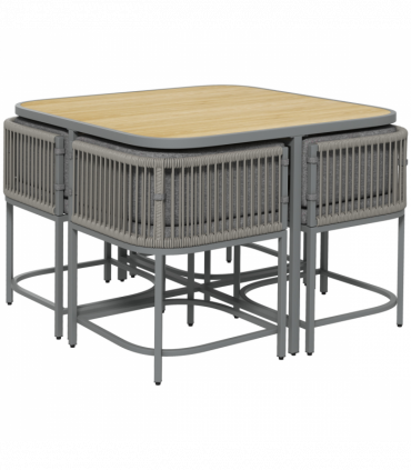 Outsunny Rattan Dining Sets, Cube Garden Furniture w/ Space-saving Design, Grey