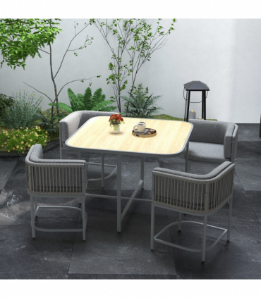Outsunny Rattan Dining Sets, Cube Garden Furniture w/ Space-saving Design, Grey