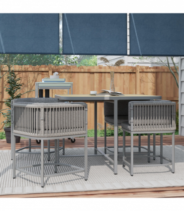 Outsunny Rattan Dining Sets, Cube Garden Furniture w/ Space-saving Design, Grey
