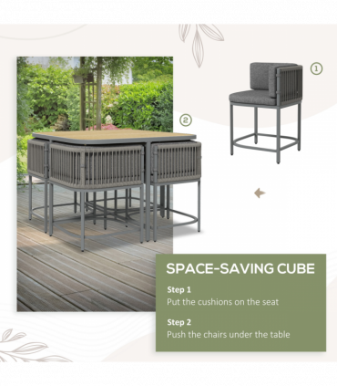 Outsunny Rattan Dining Sets, Cube Garden Furniture w/ Space-saving Design, Grey