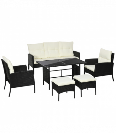 Outsunny Rattan Garden Furniture Sofa Set, 2 Armchairs 2 Footstools Table White