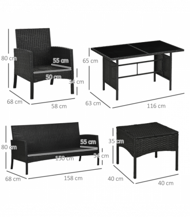 Outsunny Rattan Garden Furniture Sofa Set, 2 Armchairs 2 Footstools Table White