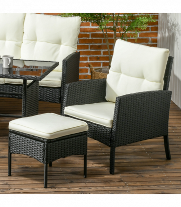 Outsunny Rattan Garden Furniture Sofa Set, 2 Armchairs 2 Footstools Table White