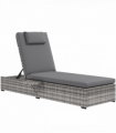 Outsunny Rattan Lounger with Cushion, 5-Level Reclining Rattan Sun Lounger, Grey