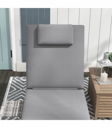 Outsunny Rattan Lounger with Cushion, 5-Level Reclining Rattan Sun Lounger, Grey