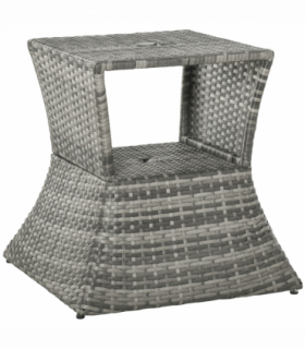 Outsunny Rattan Wicker Tea Coffee Table w/ Umbrella Hole and Storage Space Grey