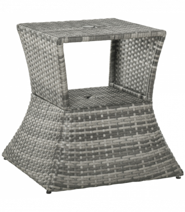 Outsunny Rattan Wicker Tea Coffee Table w/ Umbrella Hole and Storage Space Grey
