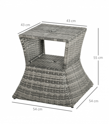 Outsunny Rattan Wicker Tea Coffee Table w/ Umbrella Hole and Storage Space Grey