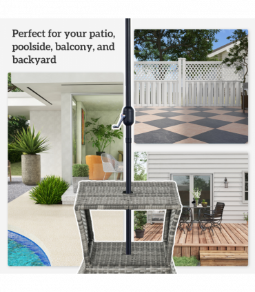 Outsunny Rattan Wicker Tea Coffee Table w/ Umbrella Hole and Storage Space Grey