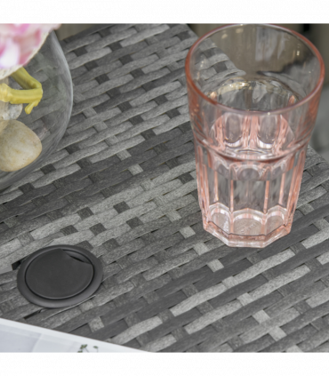 Outsunny Rattan Wicker Tea Coffee Table w/ Umbrella Hole and Storage Space Grey